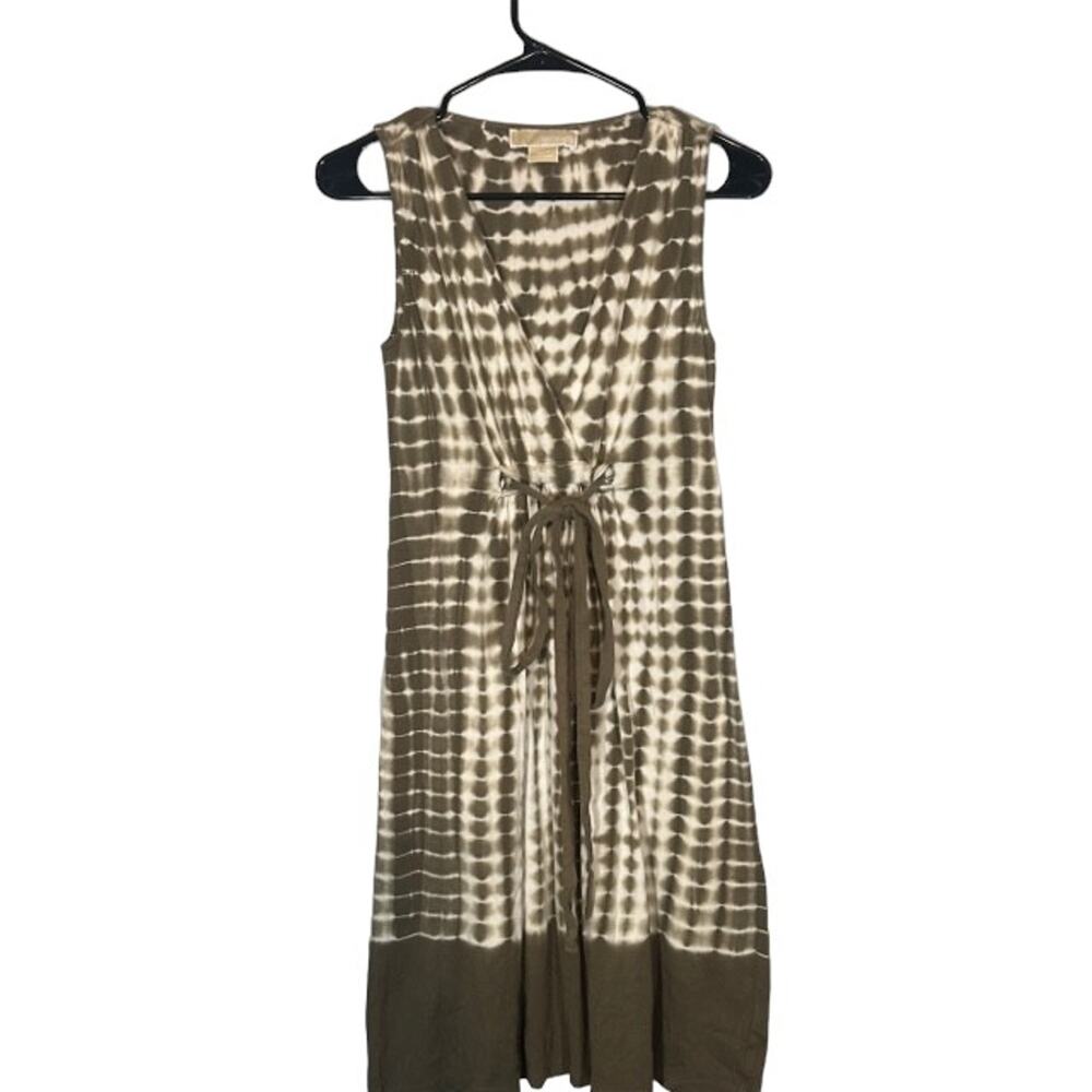 MICHAEL Michael Kors Brown & White Sleeveless V-Neck Belted Dress Women Sz S